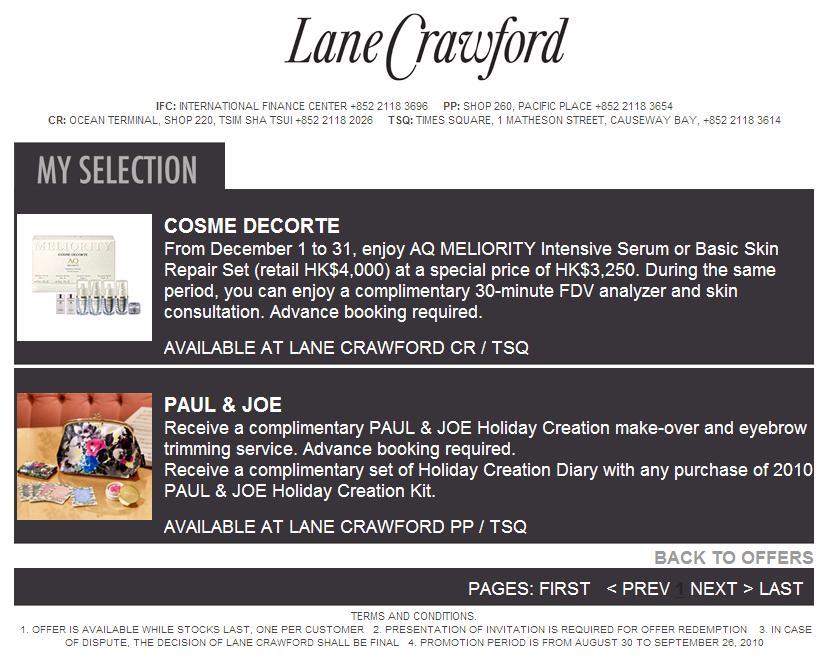Lane Crawford special offers Dec 2010(10~1231)Ϥ1